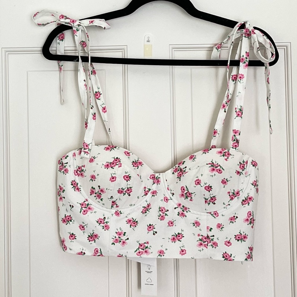 NWT Zara pink white floral crop top L - Picture 3 of 11